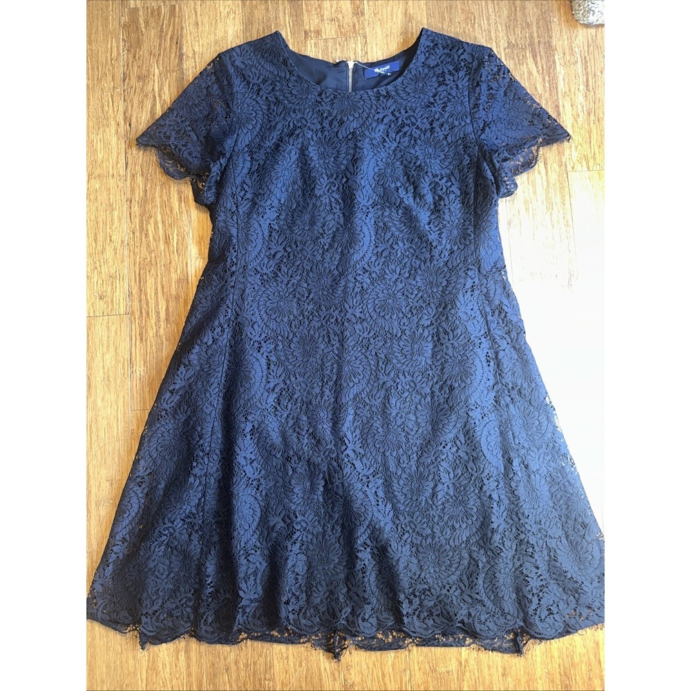 Madewell Womens 6 Black Lace Overlay Mini Shift Dress Short Sleeve Cocktail